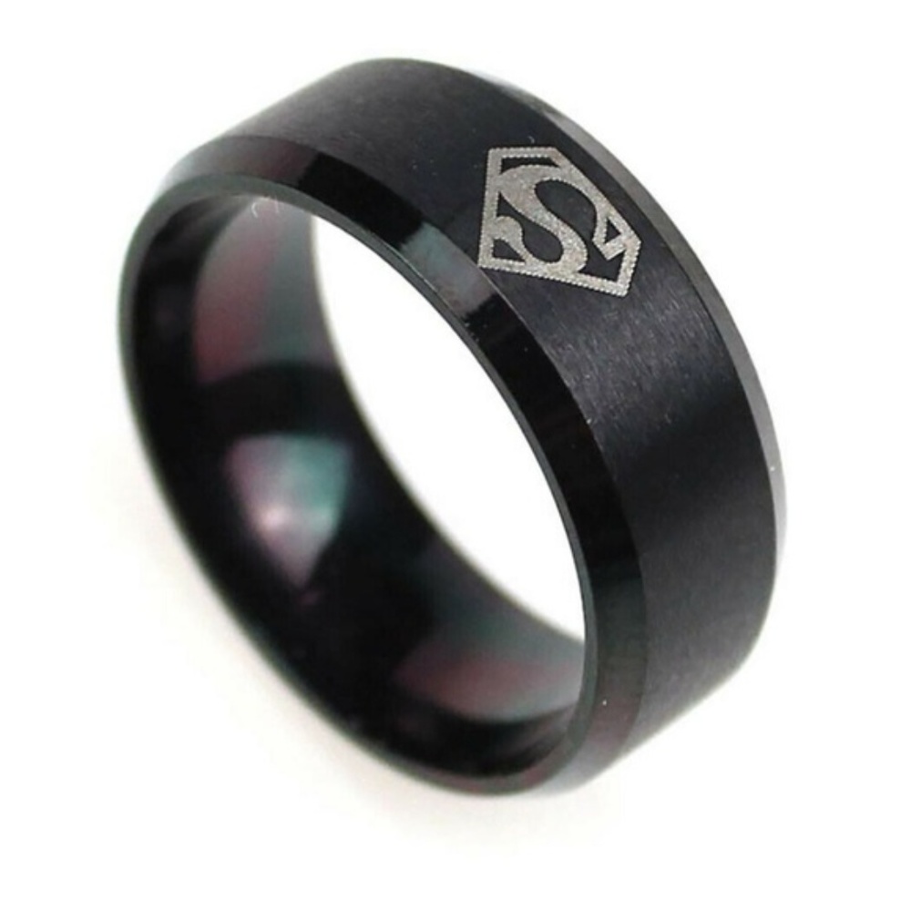 Black Stainless Steel Superman RIng Black Size 12